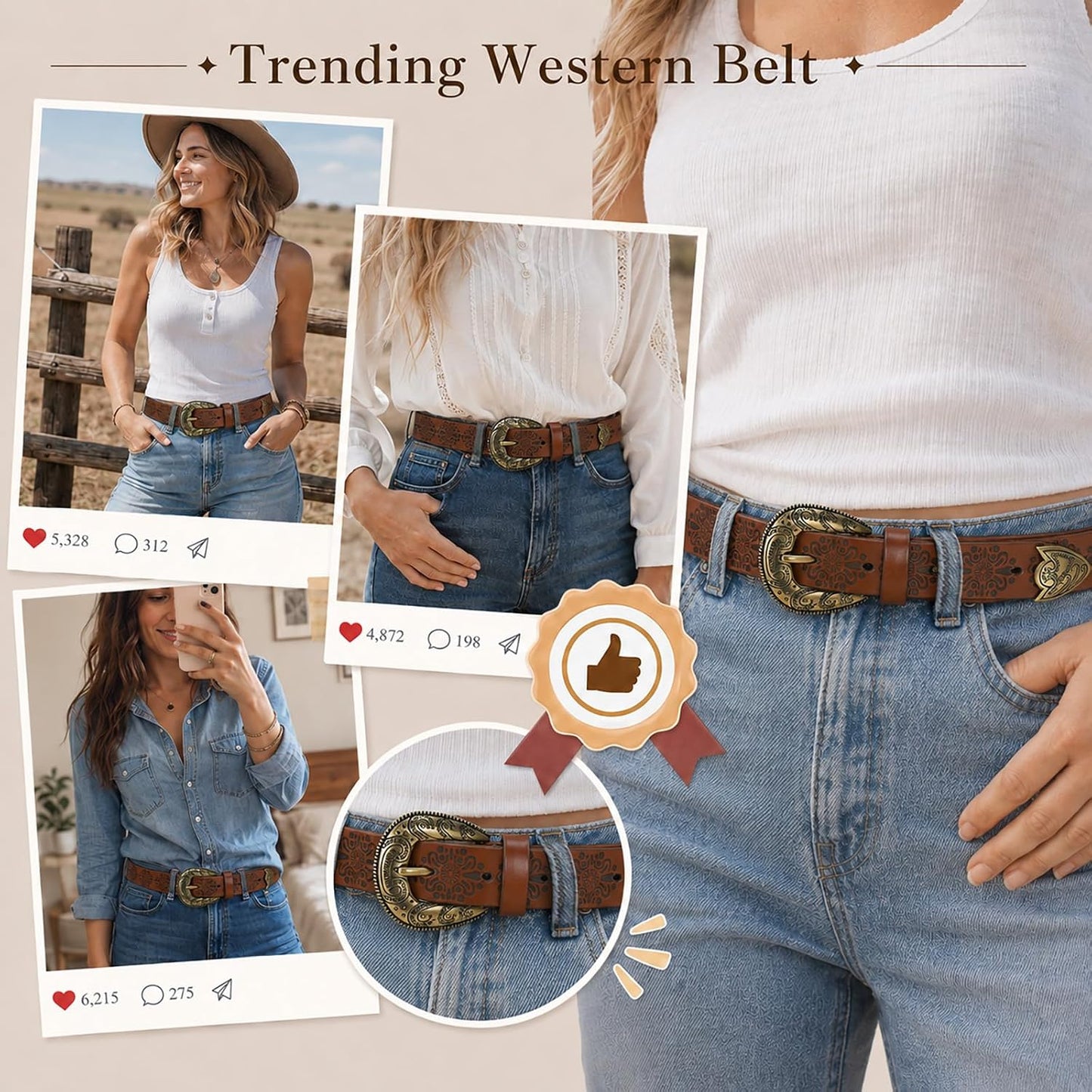 HOTWestern Belts for Women, Womens Cowgirl Country Belt for Jeans