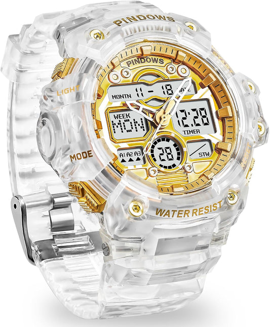HOTPINIDOUS Mens Watch for Men Digital Sports Watch,7 Color LED Light Large Analog Digital Display Waterproof Watch with 3 Alarms/Countdown/Stopwatch/Dual Time Multi-Function Military Wrist Watches