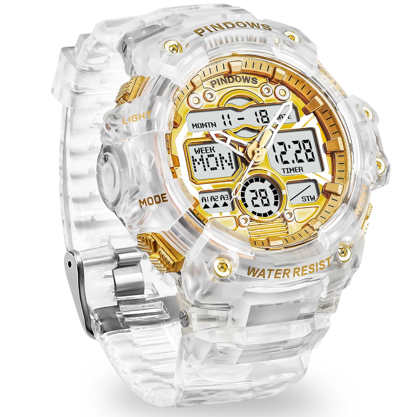 HOTPINIDOUS Mens Watch for Men Digital Sports Watch,7 Color LED Light Large Analog Digital Display Waterproof Watch with 3 Alarms/Countdown/Stopwatch/Dual Time Multi-Function Military Wrist Watches