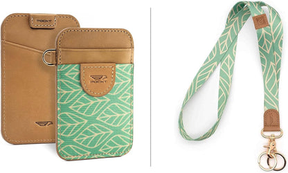 HOTPOCKT Slim Card Holder Wallet + Neck Lanyard for Keys Bundle for Women | Leaves