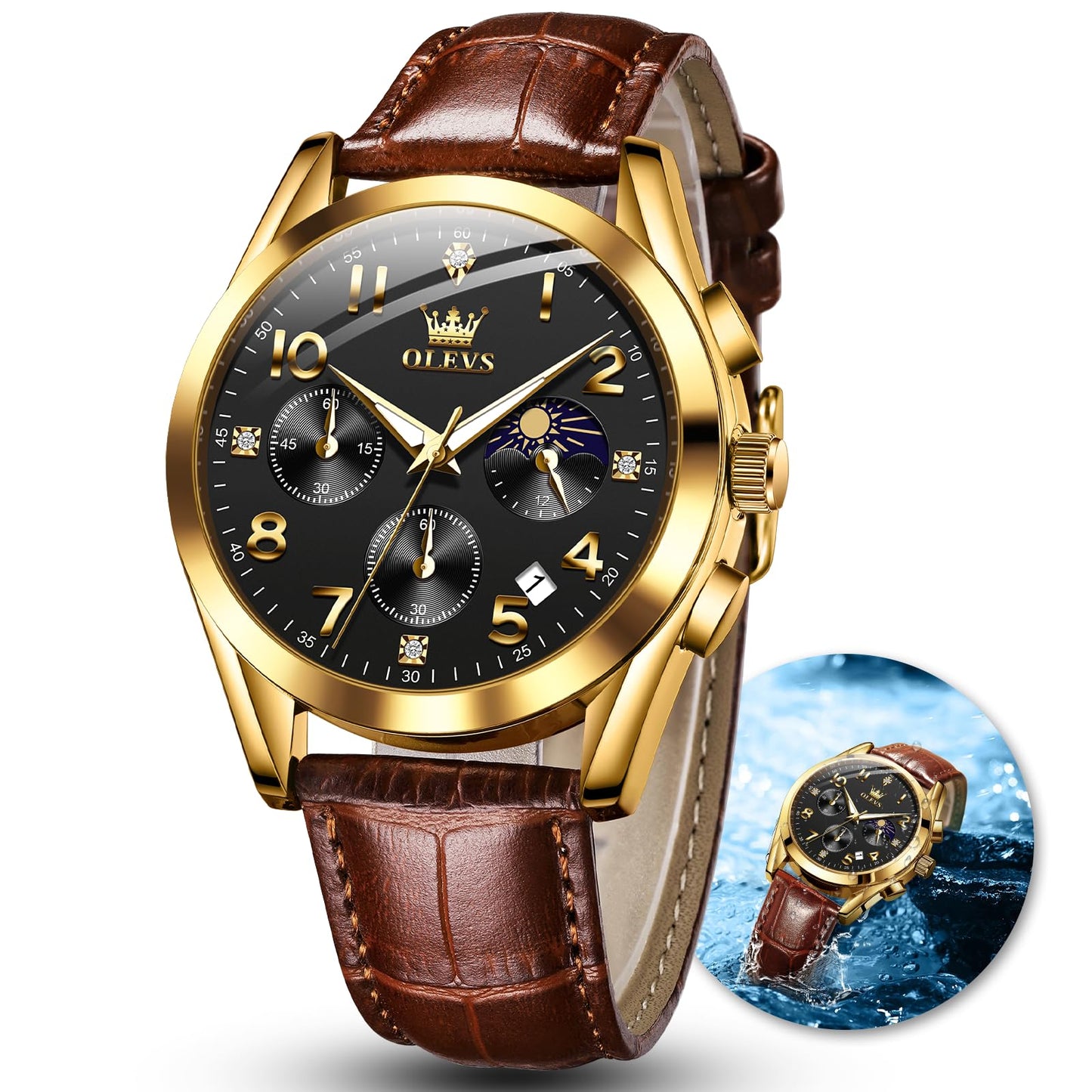 HOTOLEVS Men's Watches Brown Leather with Date,Casual Watches for Men,Large Face Watches Men,Chronograph Mens Watch,Sport Waterproof Business Dress Analog Quartz Men's Wrist Watches Reloj De Hombre