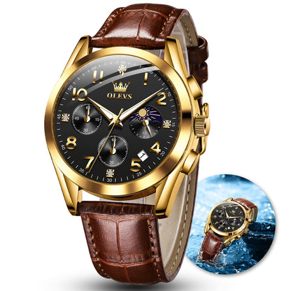 HOTOLEVS Men's Watches Brown Leather with Date,Casual Watches for Men,Large Face Watches Men,Chronograph Mens Watch,Sport Waterproof Business Dress Analog Quartz Men's Wrist Watches Reloj De Hombre