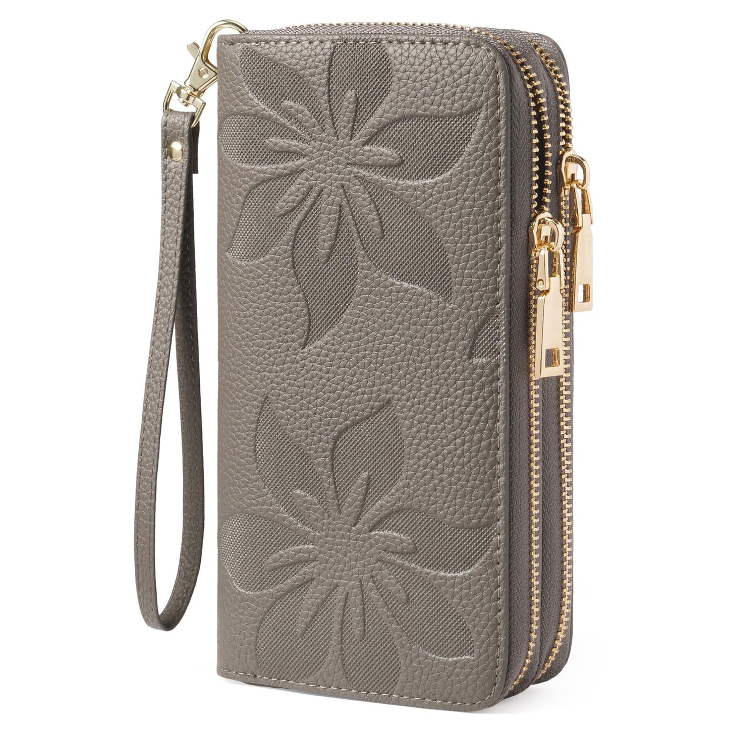 HOTGOIACII Women's Wallet Large Capacity Double Zip Ladies Card Phone Holder RFID Blocking Wristlet Leather