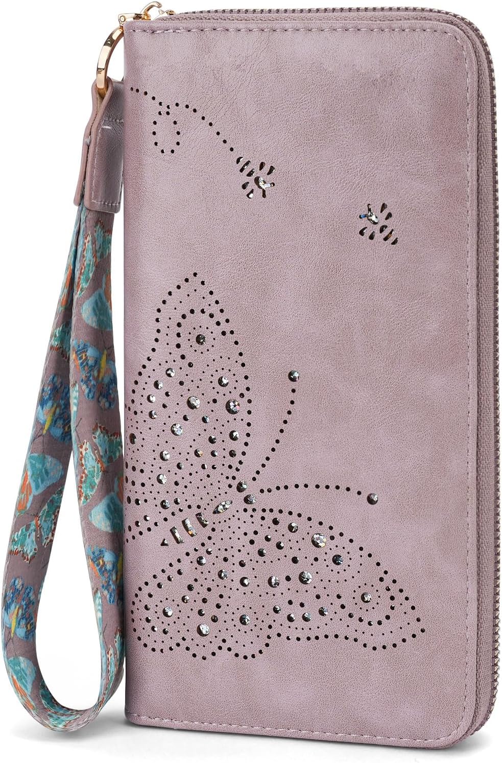 HOTKITEVIUN RFID Wallet Women, Large Capacity Butterfly Cell Phone Clutch Purses Ladies Wristlet Wallets for Women