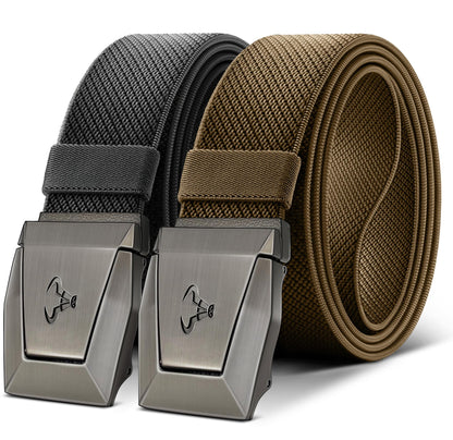 HOTBULLIANT Men Tactical Belt 2 Pack,Stretch Western Rigger Web Belt For Cowboy Military Heavy Duty 1.5"-Cut For Fit | Smooth Sliding | Adjustable for Precise Fit | Tailored Size | Rugged Nylon for Heavy Duty, hiking, Hunting