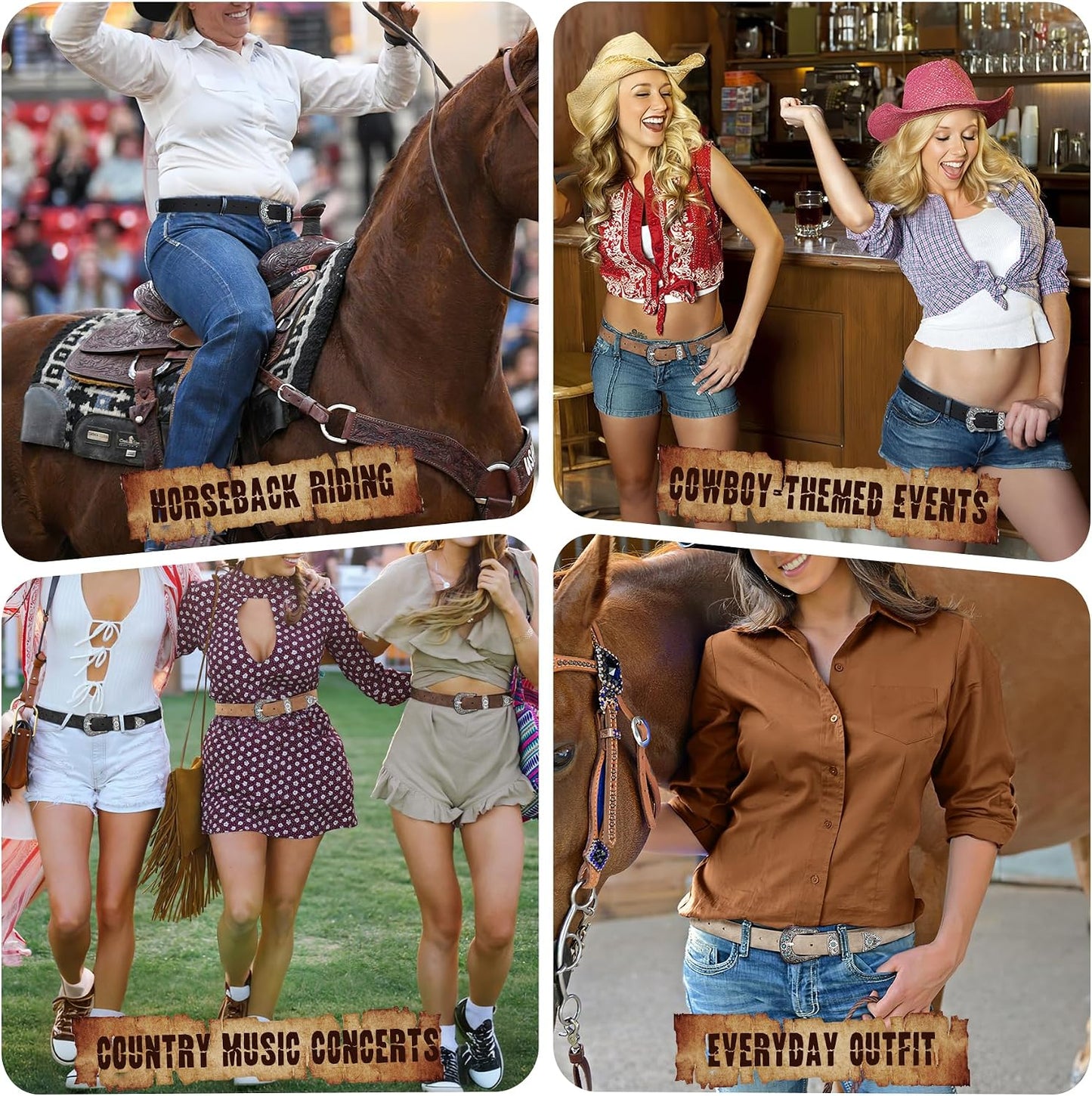 HOTXZQTIVE Western Belt for Women, Cowgirl Cowboy Suede Leather Belt for Jeans Pants, Country Belts with Vintage Buckle