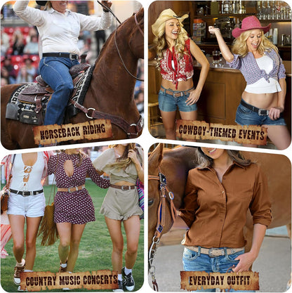 HOTXZQTIVE Western Belt for Women, Cowgirl Cowboy Suede Leather Belt for Jeans Pants, Country Belts with Vintage Buckle