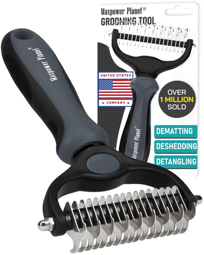 HOTMaxpower Planet Original Pet Grooming Rake - Double-Sided Deshedding Dematting Tool, Undercoat Rake for Dogs & Cats, Extra-Wide Dog Grooming Brush & Deshedder Comb for Long Hair, Reduces Shedding 95%