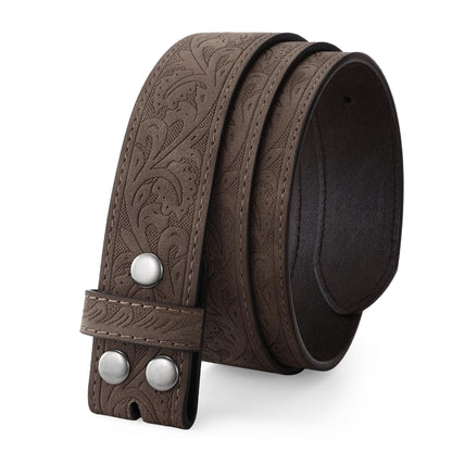 HOTTRIWORKS Western Belt Strap for Men without Buckle 1.5" Wide Floral Engraved Embossed Leather Belt Strap