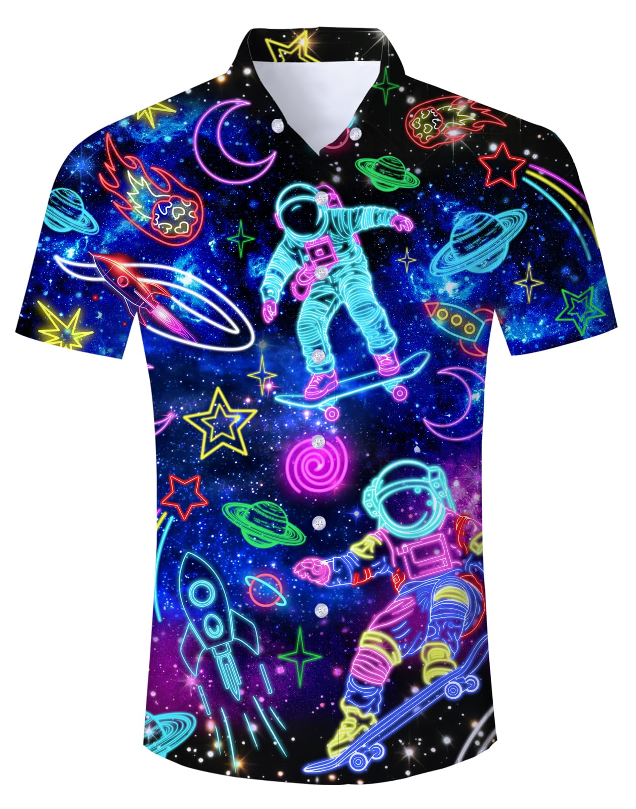 HOTFanient Mens Hawaiian Shirt Summer 3D Print Casual Short Sleeve Button Down Graphic Aloha Dress Shirts