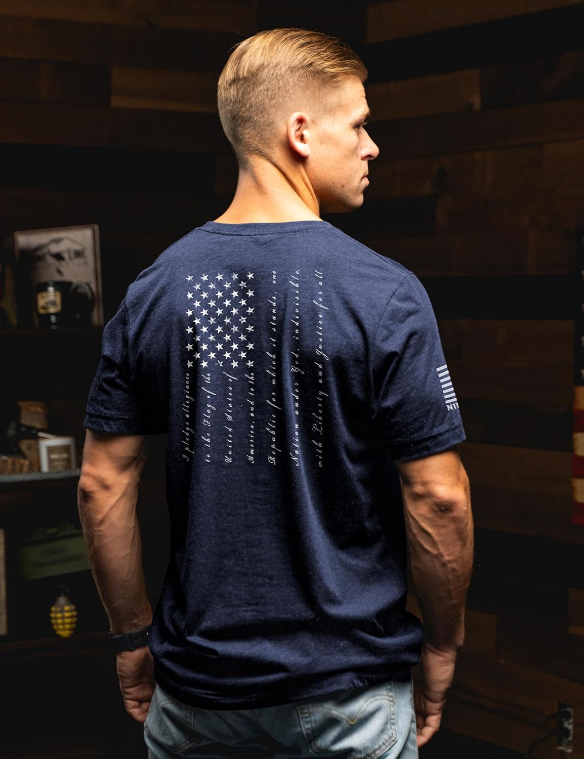HOTNine Line Pledge of Allegiance Shirt, Patriotic T-Shirts for Men | American Flag Military T Shirt, Freedom USA Veteran Apparel