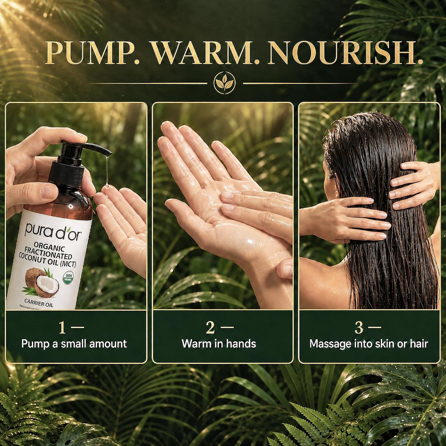 HOTPURA D'OR ORGANIC Fractionated Coconut Oil MCT Oil (16 Oz) 100% Pure & Natural USDA Certified