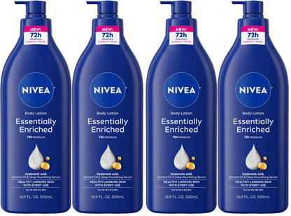 HOTNIVEA Essentially Enriched Body Lotion for Very Dry Skin with Hyaluronic Acid, Almond Oil and Deep Nourishing Serum, 72-Hour Body Moisturizer, 16.9 Fl Oz Pump Bottle, Pack of 2
