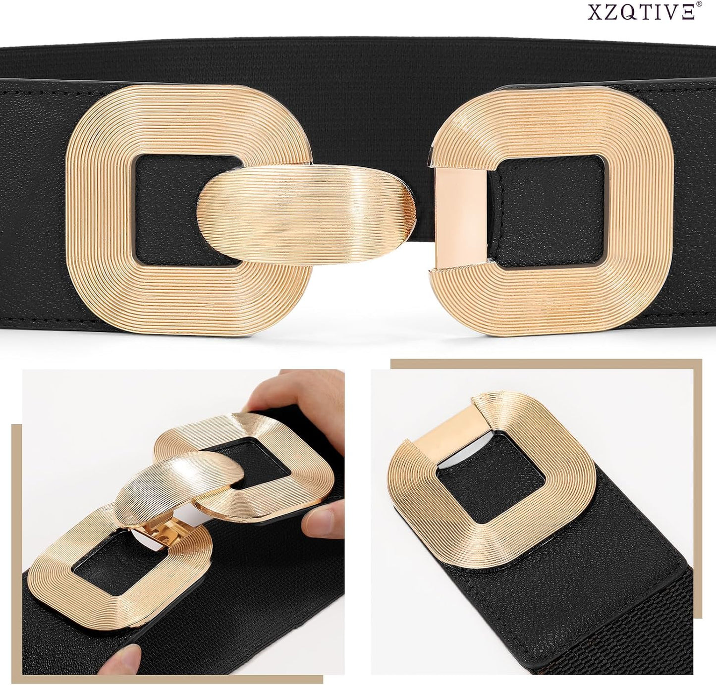 HOTXZQTIVE Women Wide Elastic Belts for Dress Fashion Stretchy Waist Belts for Ladies with Gold Buckle