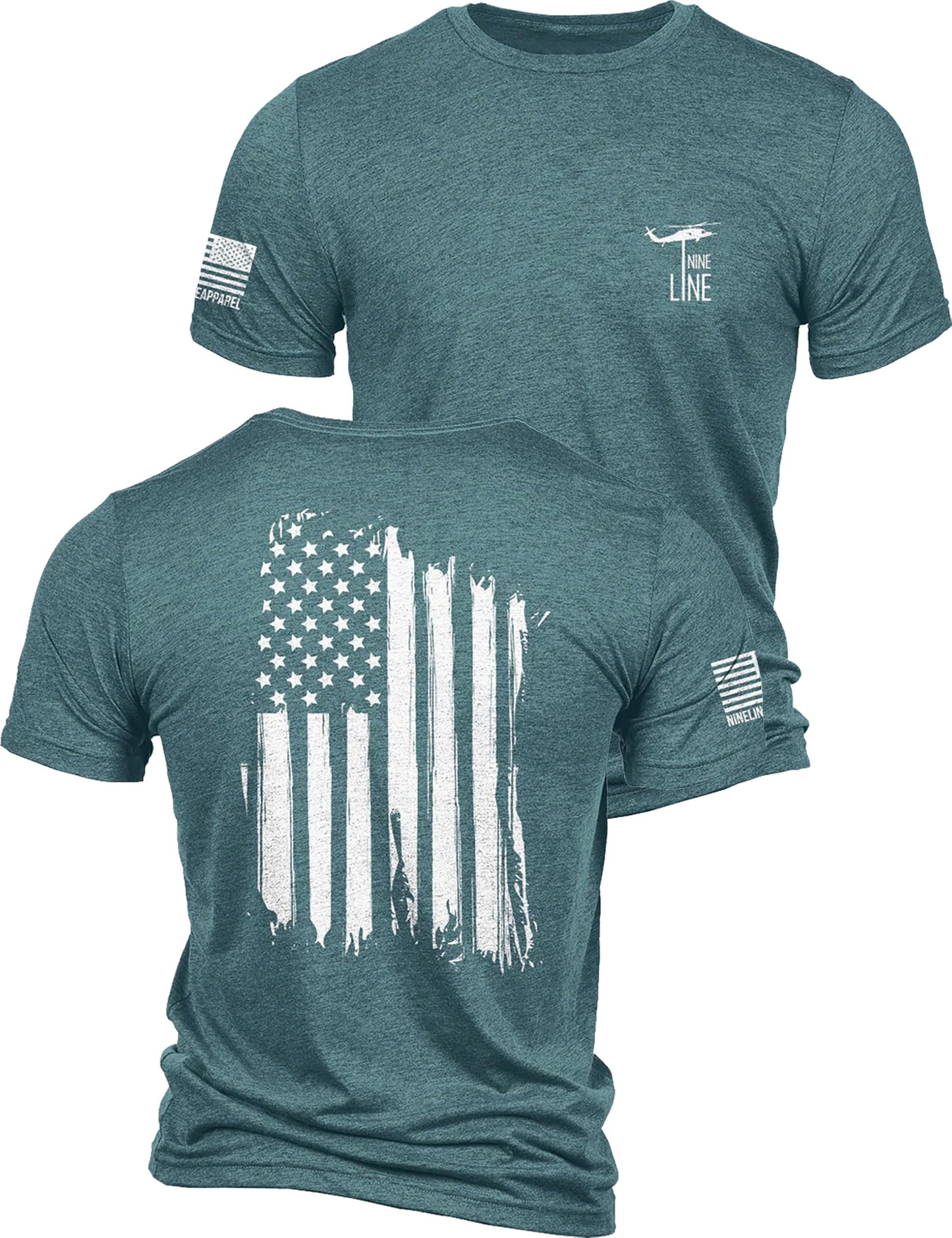 HOTNine Line American Flag T-Shirt for Men, USA Made Patriotic Shirt | Military Veteran Shirt, Freedom Shirt, 9 Line Apparel, America