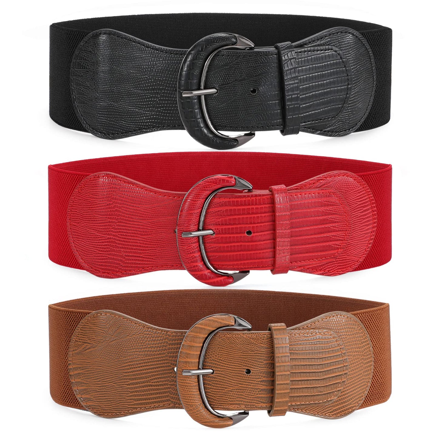 HOTWHIPPY 3 Pack 4 Pack Women Wide Elastic Waist Belt Vintage Stretchy Belt Waistband for Ladies Dresses