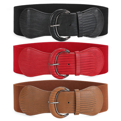 HOTWHIPPY 3 Pack 4 Pack Women Wide Elastic Waist Belt Vintage Stretchy Belt Waistband for Ladies Dresses