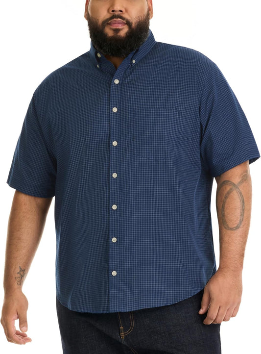 HOTVan Heusen Men's Big and Tall Wrinkle Free Short Sleeve Button Down Shirt, No-Tuck Length, Comfortable Stretch Fabric