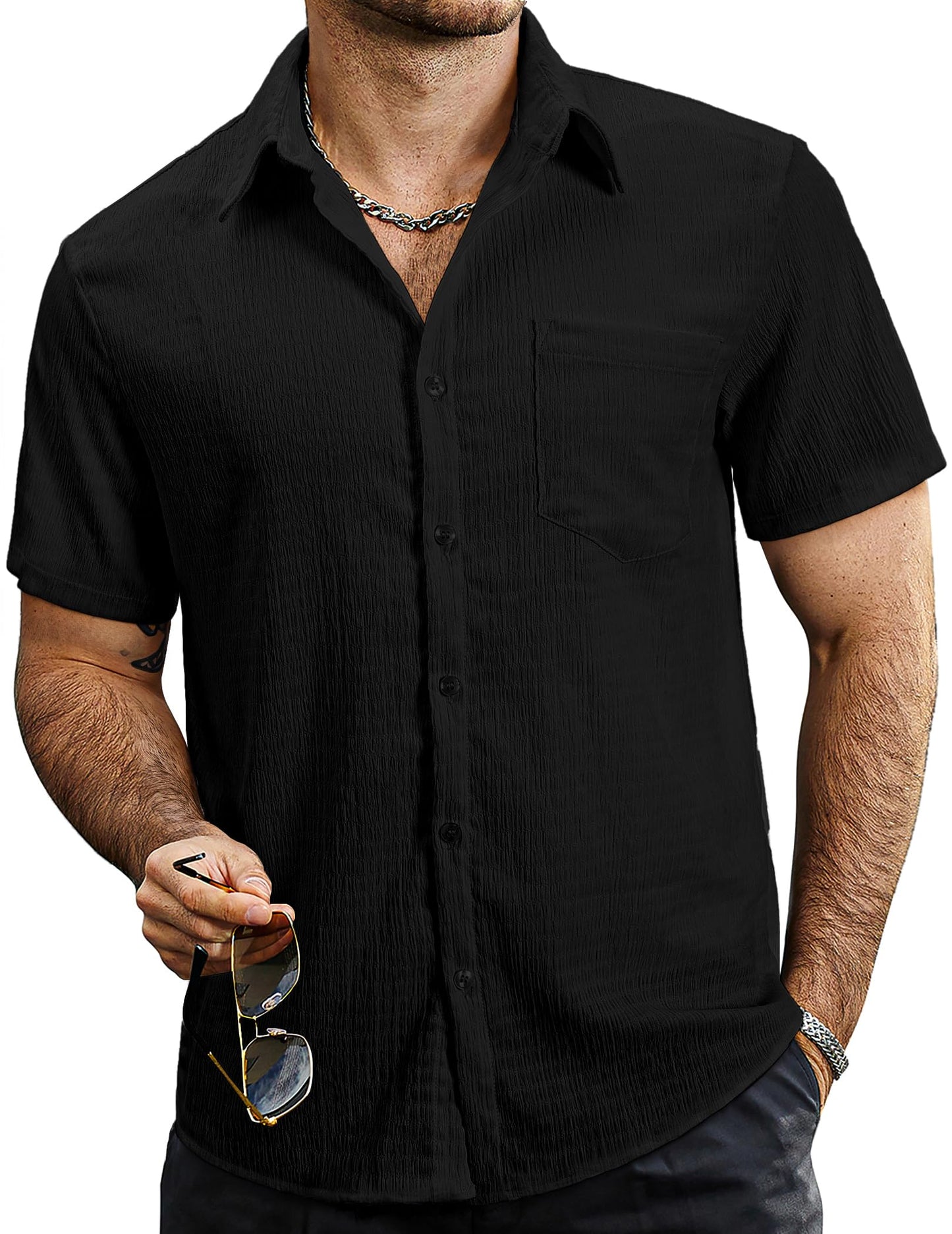 HOTVATPAVE Mens Summer Striped Shirts Button Down Short Sleeve Vintage Beach Hawaiian Shirts with Pocket
