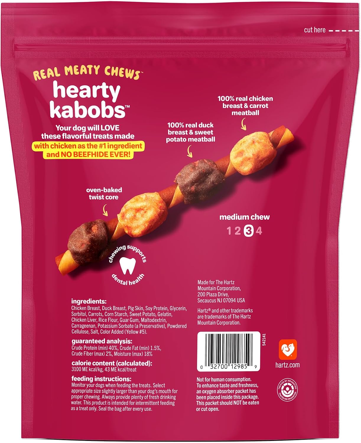 HOTOinkies Hearty Kabobs Rawhide‑Free Dog Treats, 18 Count