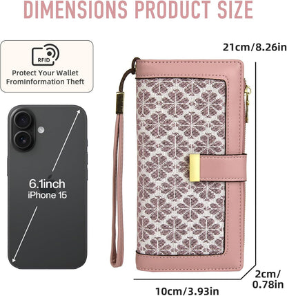 HOTGosect Women Floral Leather Wallet Large Capacity RFID Blocking Designer Trifold Card Holder with ID Window Coin Pockets Wristlet