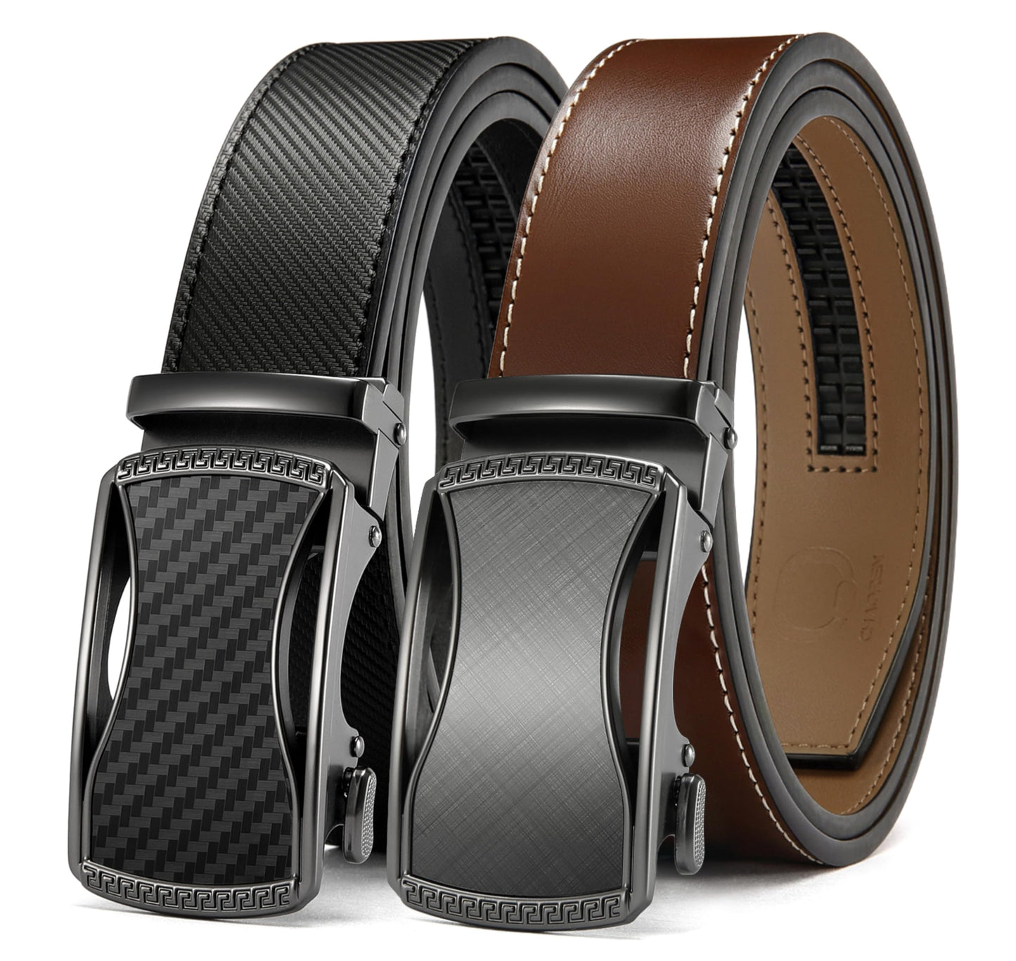 HOTCHAOREN Leather Ratchet Belt Men 2 Pack - Customizable Fit, Effortless Style (35mm)