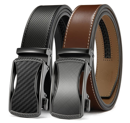 HOTCHAOREN Leather Ratchet Belt Men 2 Pack - Customizable Fit, Effortless Style (35mm)