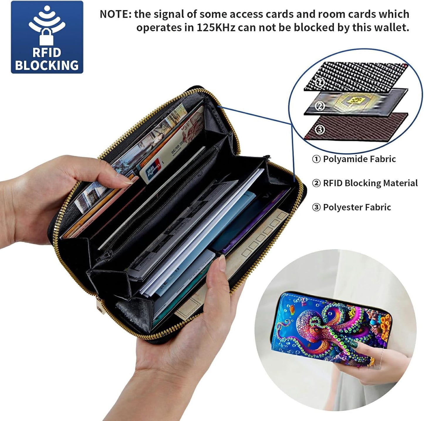 HOTWomen's Wristlet Wallets for Ladies, RFID Blocking Leather Zipper Handbag Clutch Purse Money Holder Organizer for Travel Shopping, Ocean Octopus