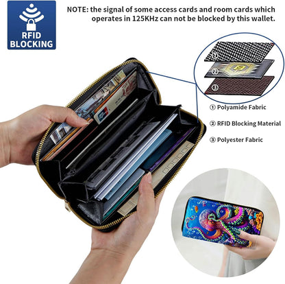 HOTWomen's Wristlet Wallets for Ladies, RFID Blocking Leather Zipper Handbag Clutch Purse Money Holder Organizer for Travel Shopping, Ocean Octopus