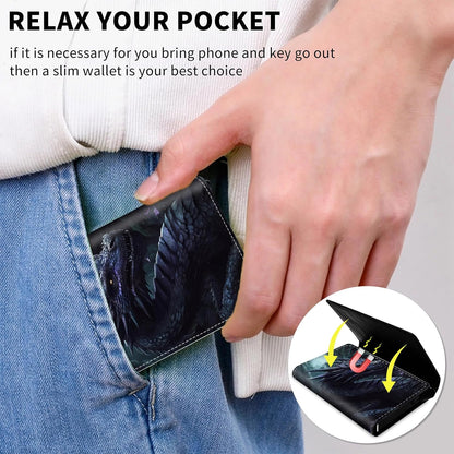HOTAluminum Auto Pop Up Wallet Case Credit Card Holder For Women Men Girl, Leather Card Case Front Pocket Trifold Wallet with RFID Blocking Banknote Slot Slim Wallet Women, The Four-Horned Dragon