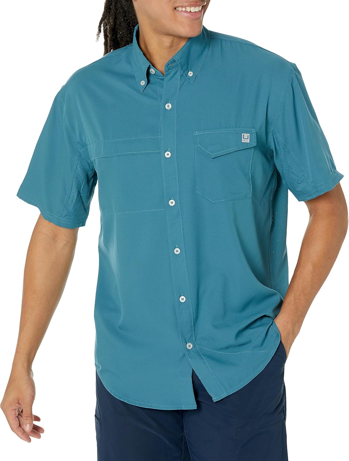 HOTHUK Men's Tide Point Kc Scott Original Artwork Short Sleeve Shirt, Fishing Button Down