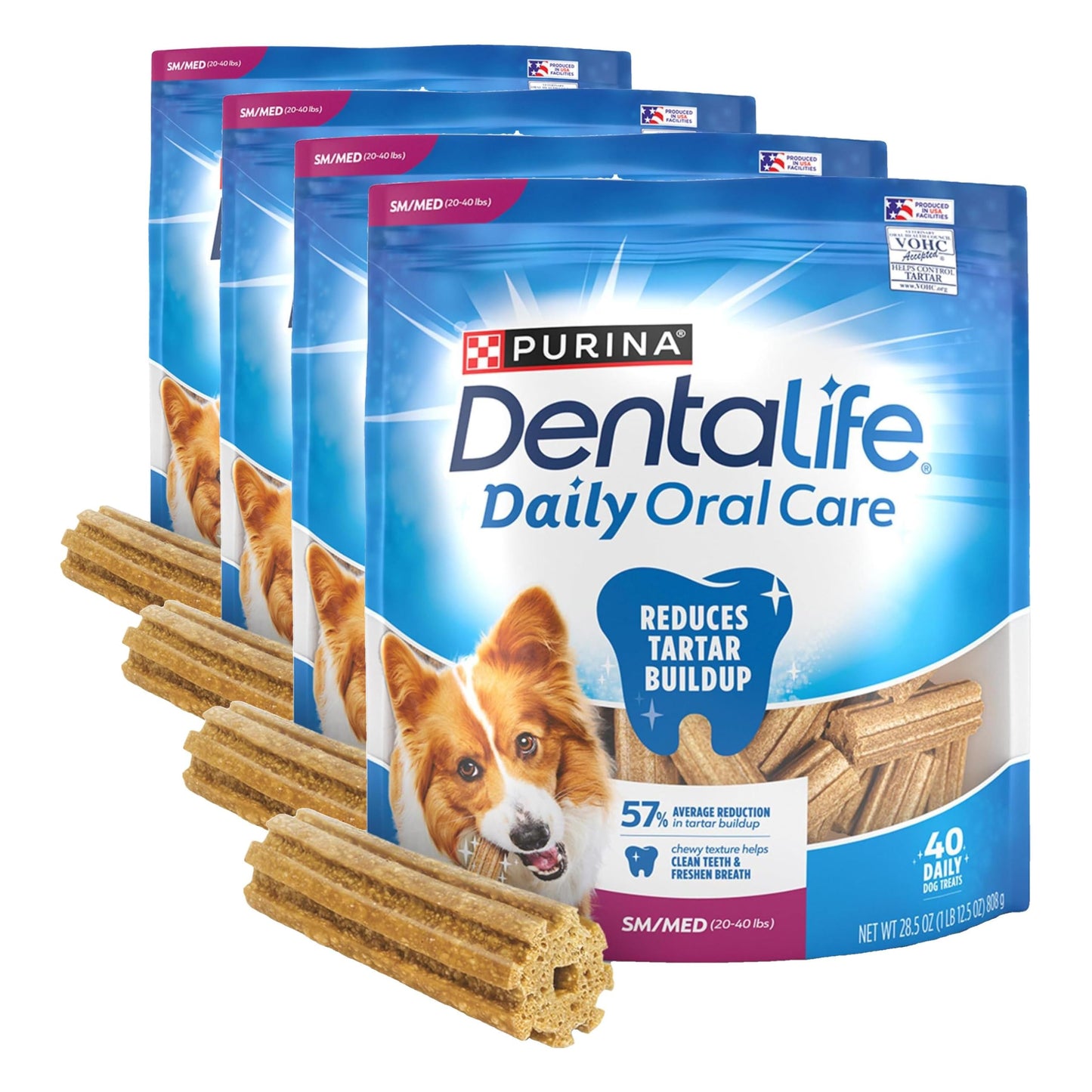 HOTDentaLife Daily Oral Care Dog Treats for Small and Medium Dogs, Chewy Dental Treat to Freshen Breath and Fight Tartar, Chicken Flavor - 40 ct. Pouch