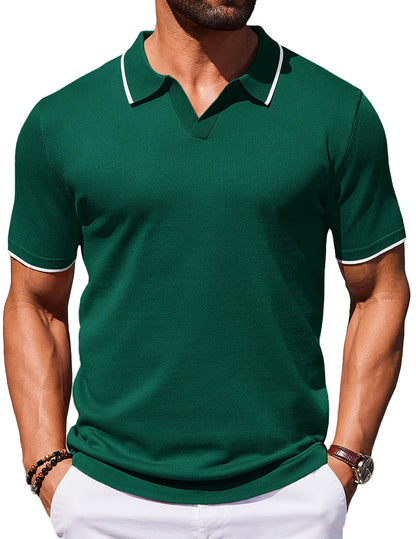 HOTCOOFANDY Mens Polo Shirts Short Sleeve Casual Knit Polo Shirt Vintage Golf T Shirts Old Money Tops