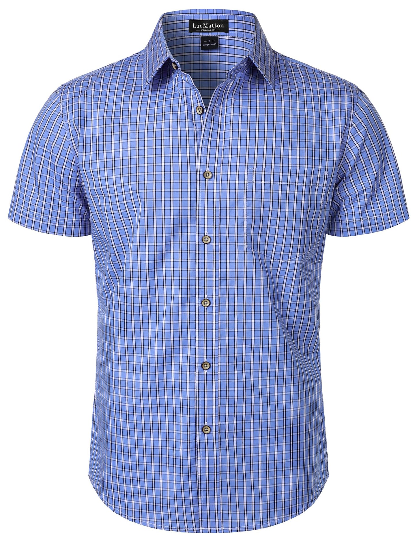 HOTLucMatton Men's Gingham Short Sleeve Button Down Shirt Cotton Regular Fit Plaid Dress Shirts with Pocket