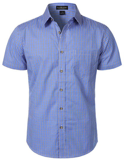 HOTLucMatton Men's Gingham Short Sleeve Button Down Shirt Cotton Regular Fit Plaid Dress Shirts with Pocket