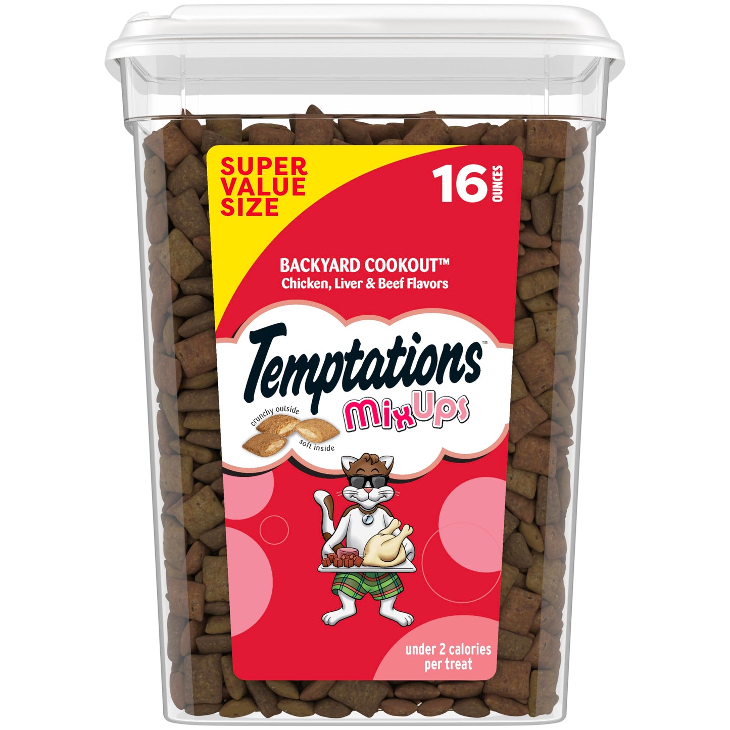 HOTTemptations MixUps Crunchy and Soft Cat Treats, Cookout Flavor, 30 oz | Chicken, liver & beef flavors, under 2 calories per treat, 100% complete & balanced for adult cats, resealable stay-fresh tub