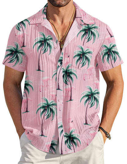 HOTCOOFANDY Men's Casual Button Down Shirts Short Sleeve Textured Summer Beach Shirt with Pocket