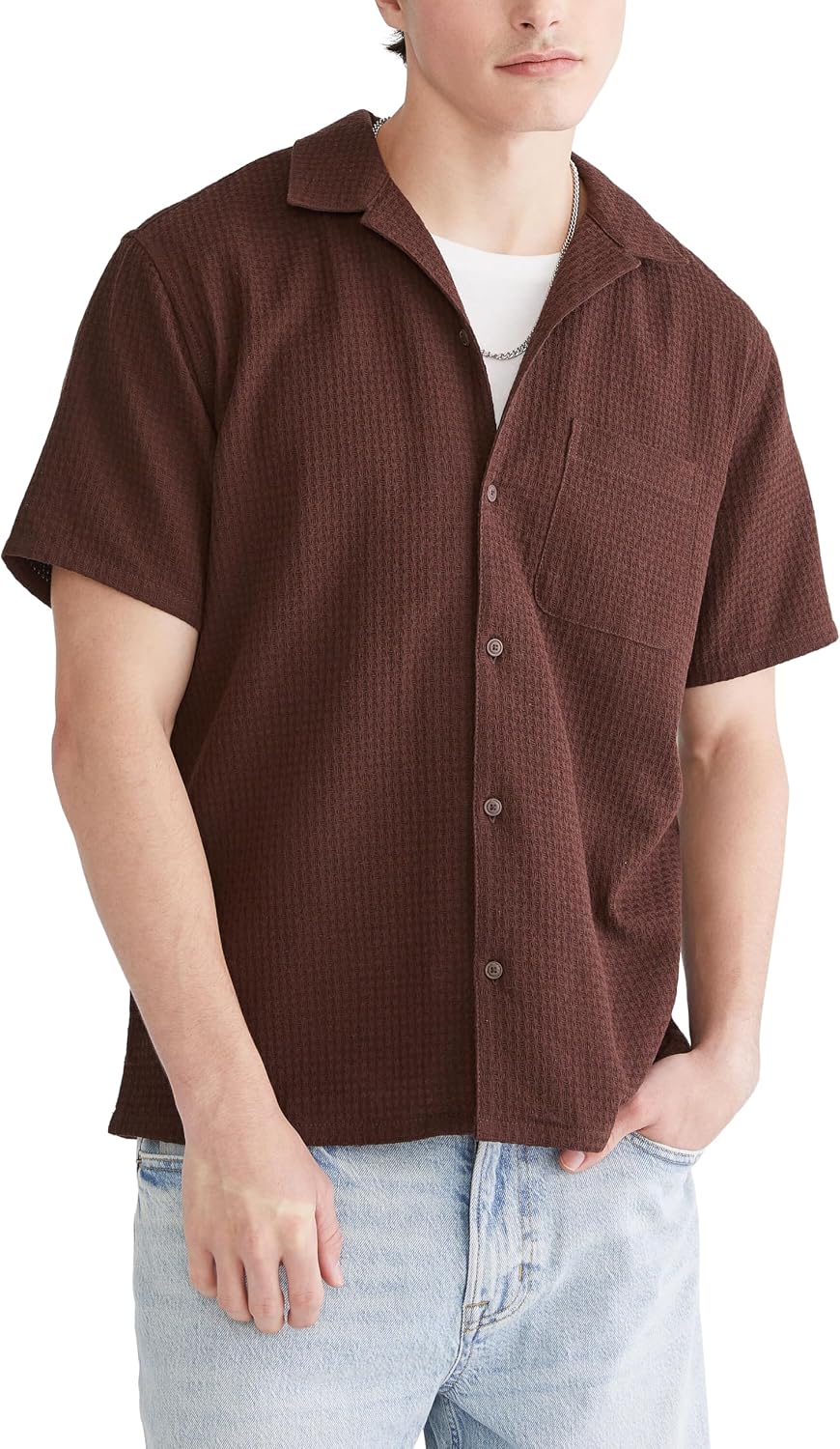 HOTAEROPOSTALE Men's Short Sleeve Textured Shirt