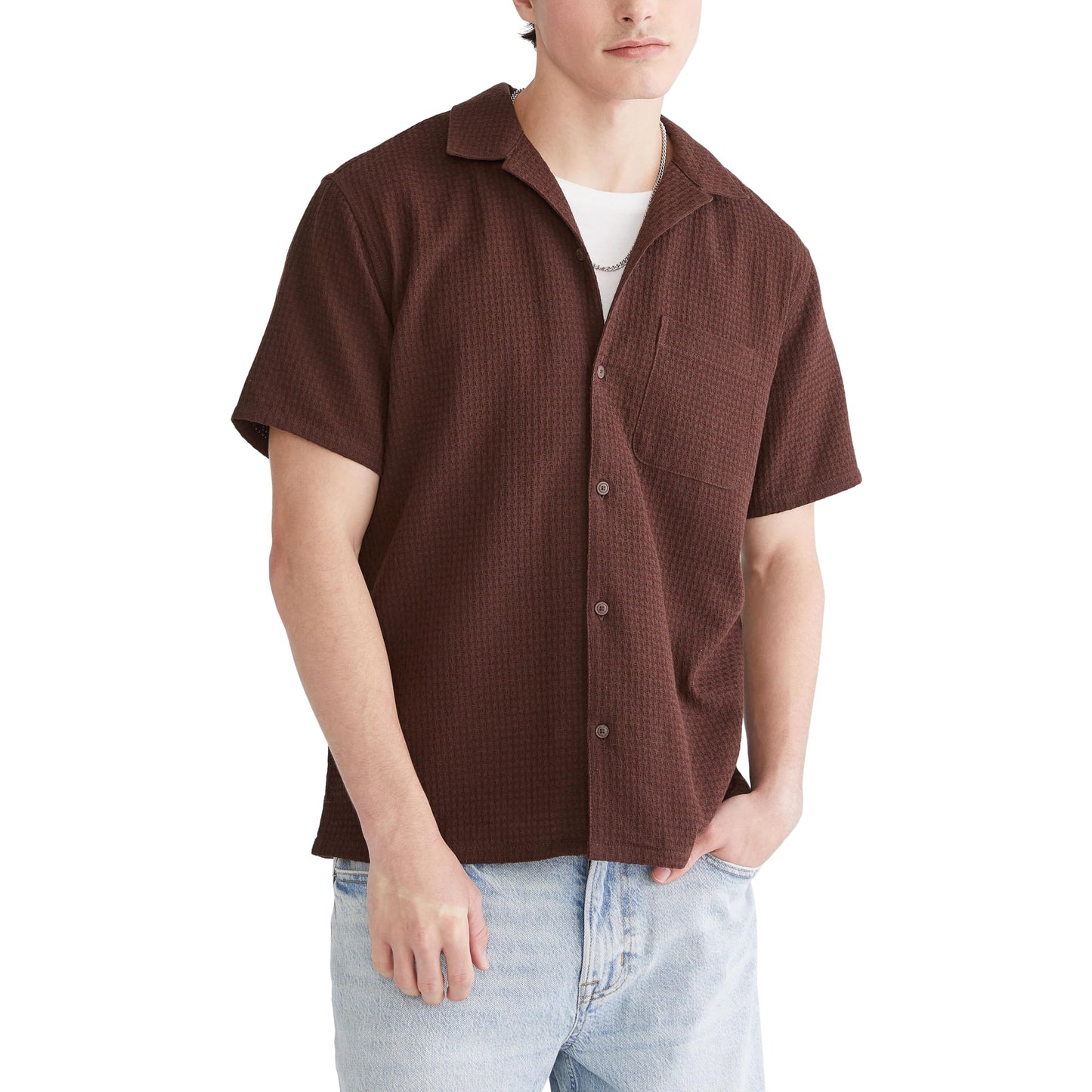 HOTAEROPOSTALE Men's Short Sleeve Textured Shirt
