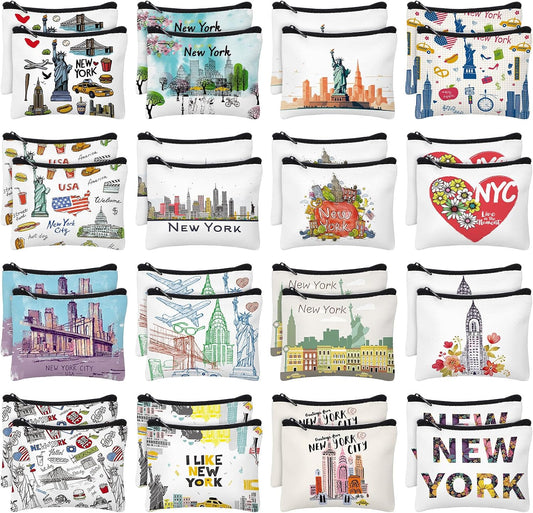 HOTDansydaisy 32 Pcs New York Souvenirs New York Gifts USA Souvenirs Small Canvas Coin Purse Cute Change Purse Zipper Coin Pouch Mini Coin Bag Tiny Pouch for Women Traveler Birthday Gifts