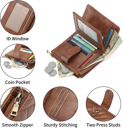 HOTGAEKEAO Small Wallets for Women Vegan Leather RFID Blocking Bifold Zipper Pocket Wallet Card Case Purse with ID Window