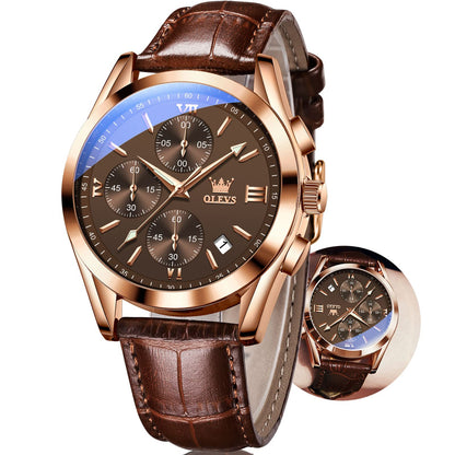 HOTOLEVS Men's Watches Brown Leather with Date,Casual Watches for Men,Large Face Watches Men,Chronograph Mens Watch,Sport Waterproof Business Dress Analog Quartz Men's Wrist Watches Reloj De Hombre