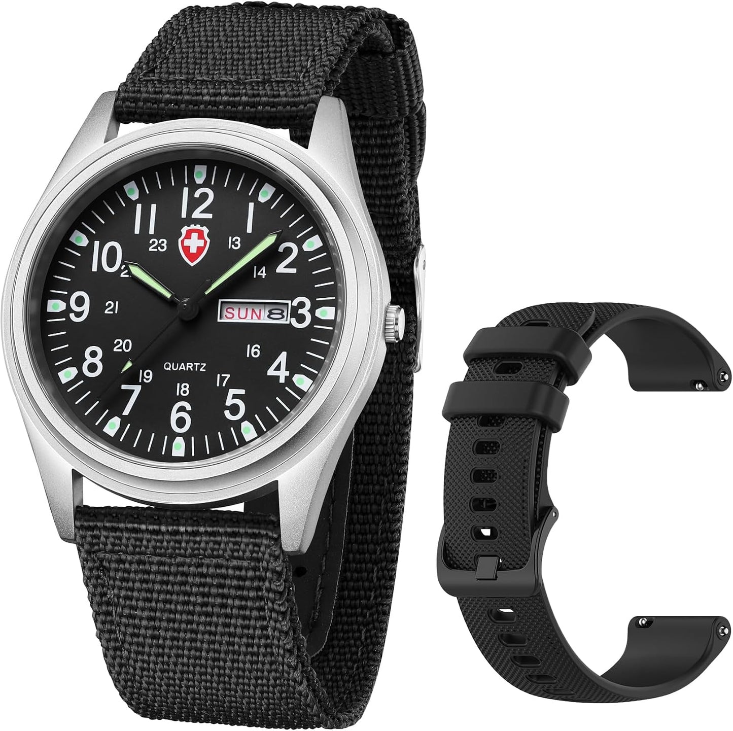 HOTGosasa Unisex Military Analog Field Watch with Nylon Strap, Luminous Easy Read Dial, Sport Tactical Casual Quartz Wristwatch, Daily Water Resistant