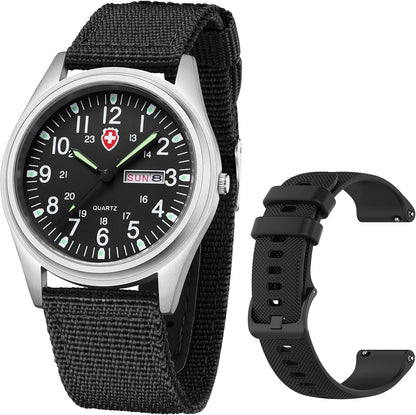 HOTGosasa Unisex Military Analog Field Watch with Nylon Strap, Luminous Easy Read Dial, Sport Tactical Casual Quartz Wristwatch, Daily Water Resistant