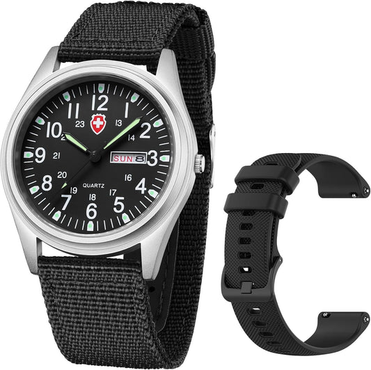 HOTGosasa Unisex Military Analog Field Watch with Nylon Strap, Luminous Easy Read Dial, Sport Tactical Casual Quartz Wristwatch, Daily Water Resistant