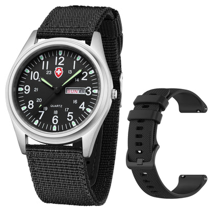 HOTGosasa Unisex Military Analog Field Watch with Nylon Strap, Luminous Easy Read Dial, Sport Tactical Casual Quartz Wristwatch, Daily Water Resistant