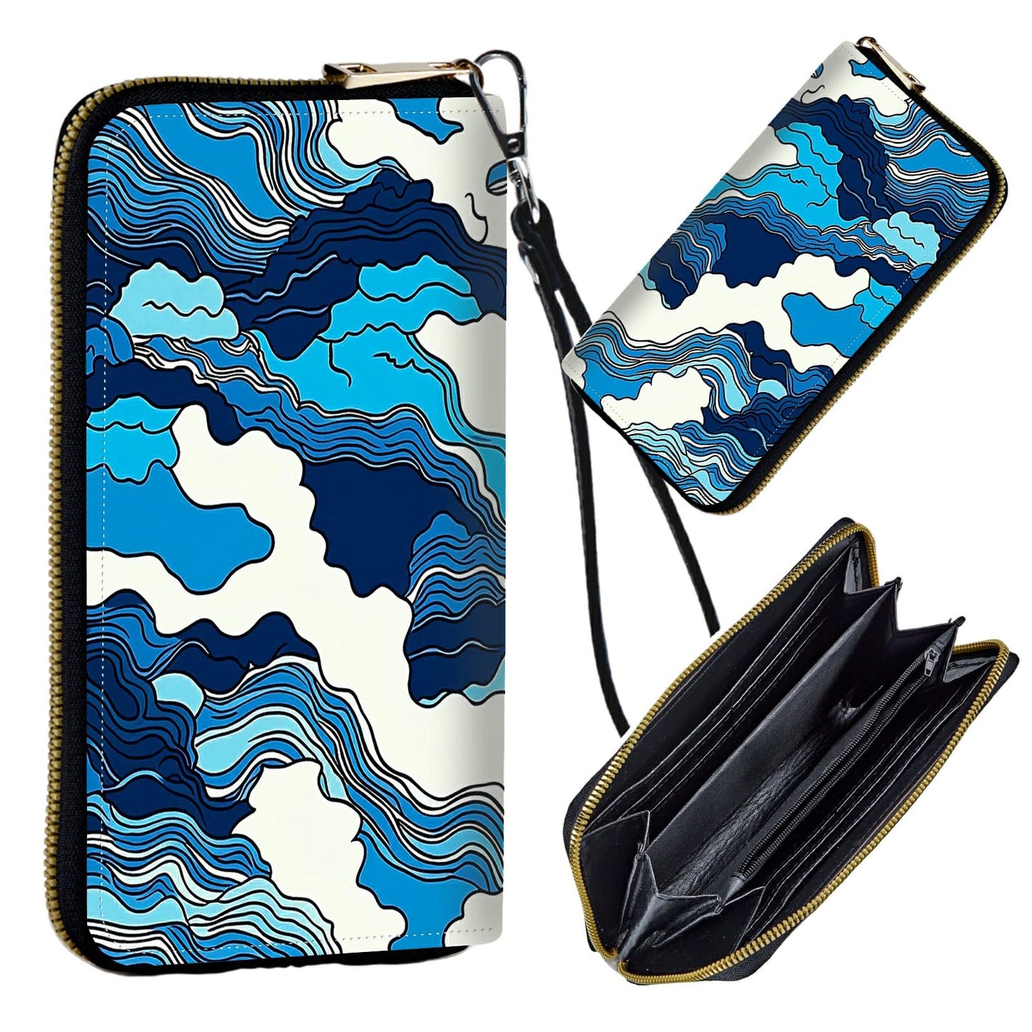 HOTWomen's Wristlet Wallets for Ladies, RFID Blocking Leather Zipper Handbag Clutch Purse Money Holder Organizer for Travel Shopping, Ocean Octopus