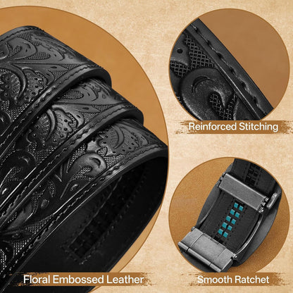 HOTCowboy Western Ratchet Belt for Men Women with Automatic Western Buckle, Ratchet Cowboy Leather Belt for Jeans Gifts