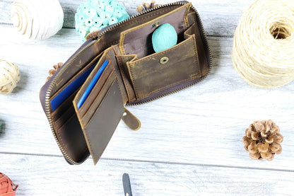 HOTLeather Zipper Wallet, Small Leather Wallet, Unisex Minimalist wallet, personalized Leather Wallet, Anniversary Gift, Credit Card Case, Coin Purse