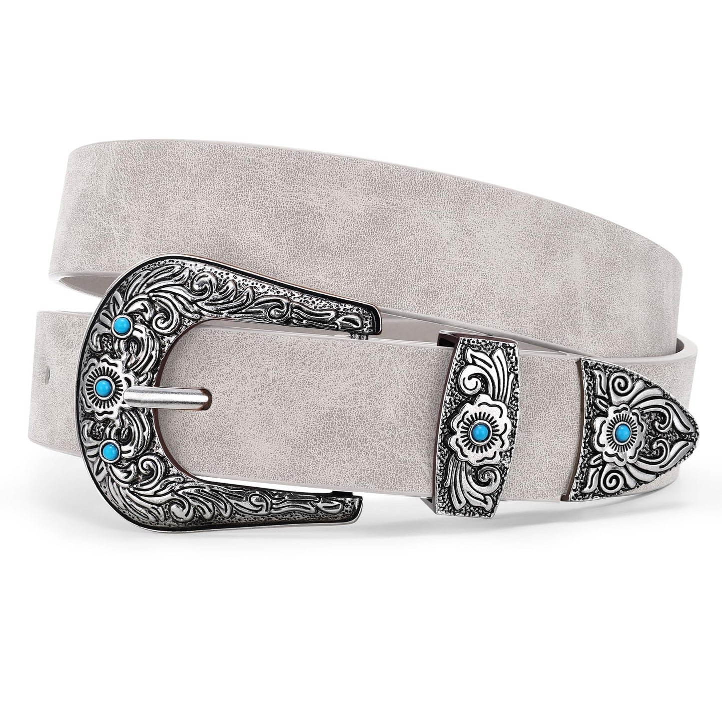 HOTXZQTIVE Western Belt for Women, Cowgirl Cowboy Suede Leather Belt for Jeans Pants, Country Belts with Vintage Buckle